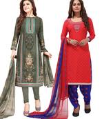 Multicolor Printed Synthetic Unstitched Salwar Set 2 With Dupatta