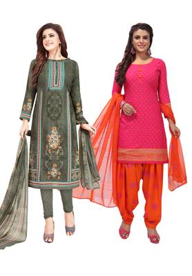 Multicolor Printed Synthetic Unstitched Salwar Set 2 With Dupatta 1