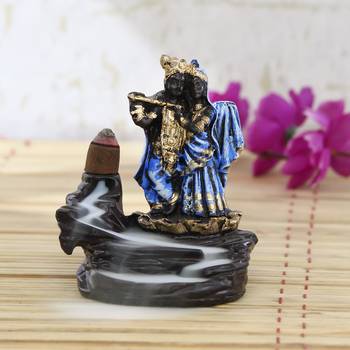 Lord Blue Krishna Smoke Backflow Cone Incense Holder Decorative Showpiece 1