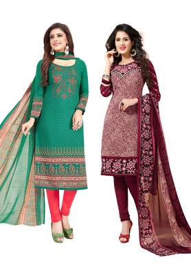 Multicolor Printed Synthetic Unstitched Salwar Set 2 With Dupatta 1