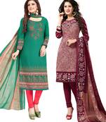 Multicolor Printed Synthetic Unstitched Salwar Set 2 With Dupatta