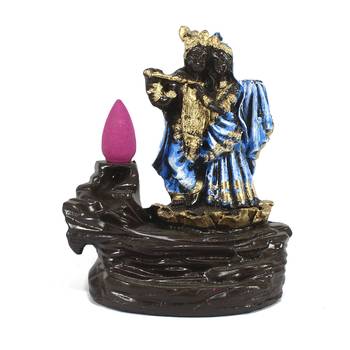 Lord Blue Krishna Smoke Backflow Cone Incense Holder Decorative Showpiece 2