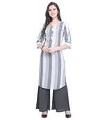grey Heavy Rayon Embroidered Women   s Kurta with 3/4 Sleeve
