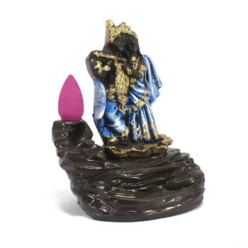 Lord Blue Krishna Smoke Backflow Cone Incense Holder Decorative Showpiece 4