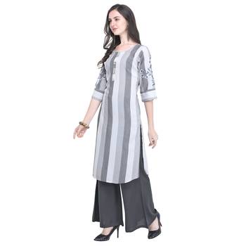 grey Heavy Rayon Embroidered Women   s Kurta with 3/4 Sleeve 2