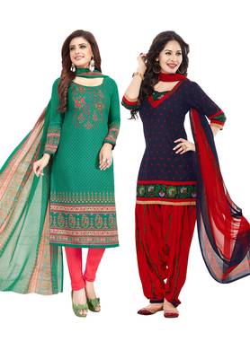 Multicolor Printed Synthetic Unstitched Salwar Set 2 With Dupatta 1