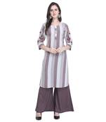 brown Heavy Rayon Embroidered Women   s Kurta with 3/4 Sleeve