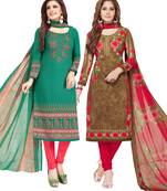 Multicolor Printed Synthetic Unstitched Salwar Set 2 With Dupatta