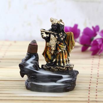 Lord Orange Krishna Smoke Backflow Cone Incense Holder Decorative Showpiece 1