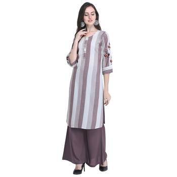 brown Heavy Rayon Embroidered Women   s Kurta with 3/4 Sleeve 3
