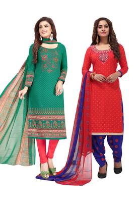 Multicolor Printed Synthetic Unstitched Salwar Set 2 With Dupatta 1