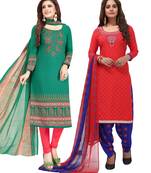 Multicolor Printed Synthetic Unstitched Salwar Set 2 With Dupatta