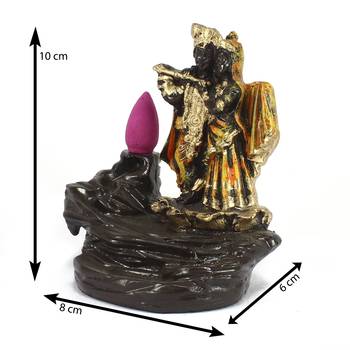 Lord Orange Krishna Smoke Backflow Cone Incense Holder Decorative Showpiece 3