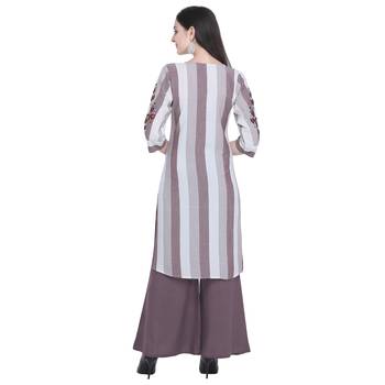 brown Heavy Rayon Embroidered Women   s Kurta with 3/4 Sleeve 4
