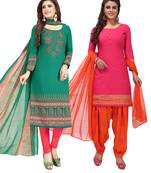 Multicolor Printed Synthetic Unstitched Salwar Set 2 With Dupatta