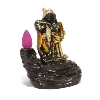 Lord Orange Krishna Smoke Backflow Cone Incense Holder Decorative Showpiece 4