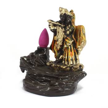 Lord Orange Krishna Smoke Backflow Cone Incense Holder Decorative Showpiece 5