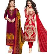 Multicolor Printed Synthetic Unstitched Salwar Set 2 With Dupatta