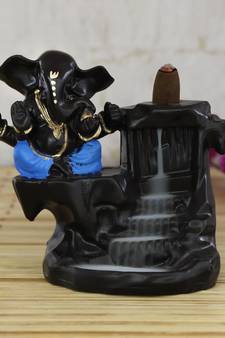 Lord Blue Ganesha Smoke Backflow Cone Incense Holder Decorative Showpiece