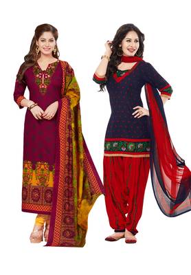 Multicolor Printed Synthetic Unstitched Salwar Set 2 With Dupatta 1