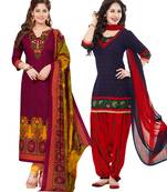 Multicolor Printed Synthetic Unstitched Salwar Set 2 With Dupatta