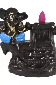 Lord Blue Ganesha Smoke Backflow Cone Incense Holder Decorative Showpiece