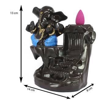 Lord Blue Ganesha Smoke Backflow Cone Incense Holder Decorative Showpiece 3