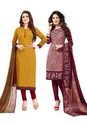 Multicolor Printed Synthetic Unstitched Salwar Set 2 With Dupatta 1