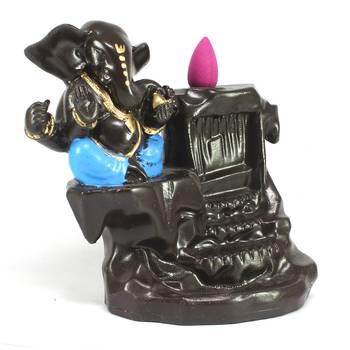 Lord Blue Ganesha Smoke Backflow Cone Incense Holder Decorative Showpiece 4