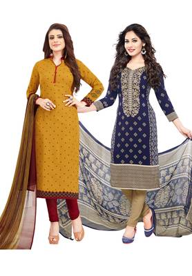 Multicolor Printed Synthetic Unstitched Salwar Set 2 With Dupatta 1