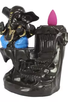 Lord Blue Ganesha Smoke Backflow Cone Incense Holder Decorative Showpiece