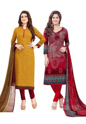 Multicolor Printed Synthetic Unstitched Salwar Set 2 With Dupatta 1