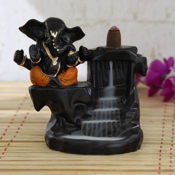 Lord Orange Ganesha Smoke Backflow Cone Incense Holder Decorative Showpiece 1
