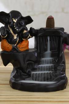 Lord Orange Ganesha Smoke Backflow Cone Incense Holder Decorative Showpiece