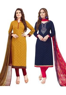 Multicolor Printed Synthetic Unstitched Salwar Set 2 With Dupatta 1