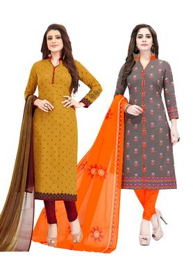 Multicolor Printed Synthetic Unstitched Salwar Set 2 With Dupatta 1