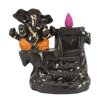 Lord Orange Ganesha Smoke Backflow Cone Incense Holder Decorative Showpiece 2