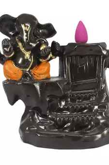 Lord Orange Ganesha Smoke Backflow Cone Incense Holder Decorative Showpiece