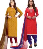 Multicolor Printed Synthetic Unstitched Salwar Set 2 With Dupatta