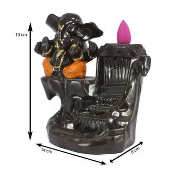 Lord Orange Ganesha Smoke Backflow Cone Incense Holder Decorative Showpiece 3