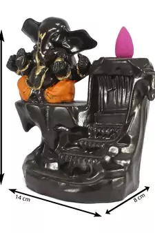 Lord Orange Ganesha Smoke Backflow Cone Incense Holder Decorative Showpiece