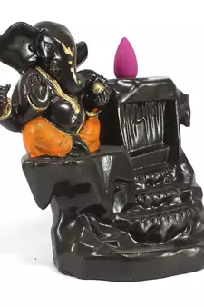 Lord Orange Ganesha Smoke Backflow Cone Incense Holder Decorative Showpiece