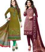 Multicolor Printed Synthetic Unstitched Salwar Set 2 With Dupatta