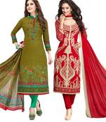 Multicolor Printed Synthetic Unstitched Salwar Set 2 With Dupatta