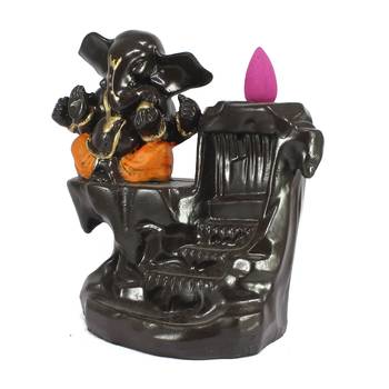 Lord Orange Ganesha Smoke Backflow Cone Incense Holder Decorative Showpiece 5