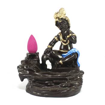 Lord Blue Krishna Smoke Backflow Cone Incense Holder Decorative Showpiece 2