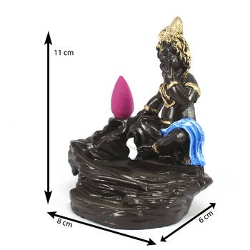 Lord Blue Krishna Smoke Backflow Cone Incense Holder Decorative Showpiece 3