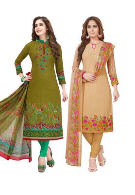 Multicolor Printed Synthetic Unstitched Salwar Set 2 With Dupatta 1