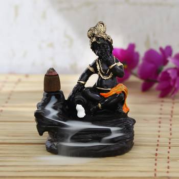 Lord Orange Krishna Smoke Backflow Cone Incense Holder Decorative Showpiece 1