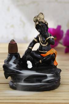 Lord Orange Krishna Smoke Backflow Cone Incense Holder Decorative Showpiece